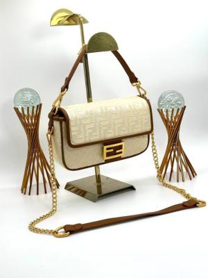 Fendi Baguette Handbag Krem-Kahve Kadın Çanta VLT313