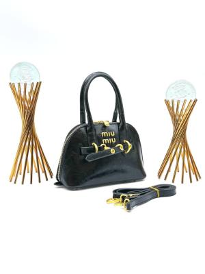 Miu Miu AVENTURE NAPPA TOP HANDLE BAG BLACK PARLAK KADIN ÇANTA