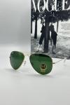 Rayban Damla Yeşil Cam Gold Çerçeve Erkek Güneş Gözlüğü  G1339 Siyah